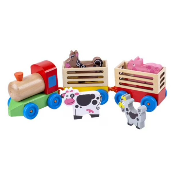 TREN DE MADERA CON ANIMALES DE CAMPO