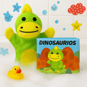 Libro para bañera de Dinosaurios + títere de tela